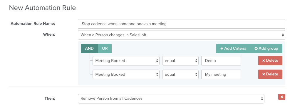 Stop a cadence when someone books a meeting