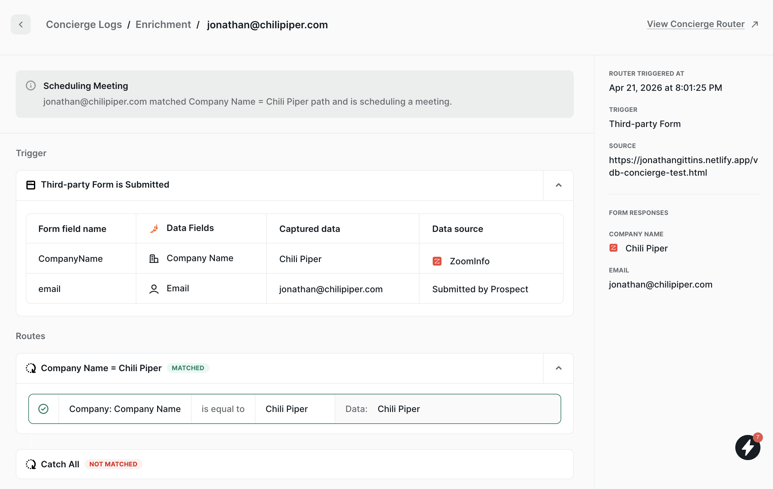 Third-party form with side-by-side data sources