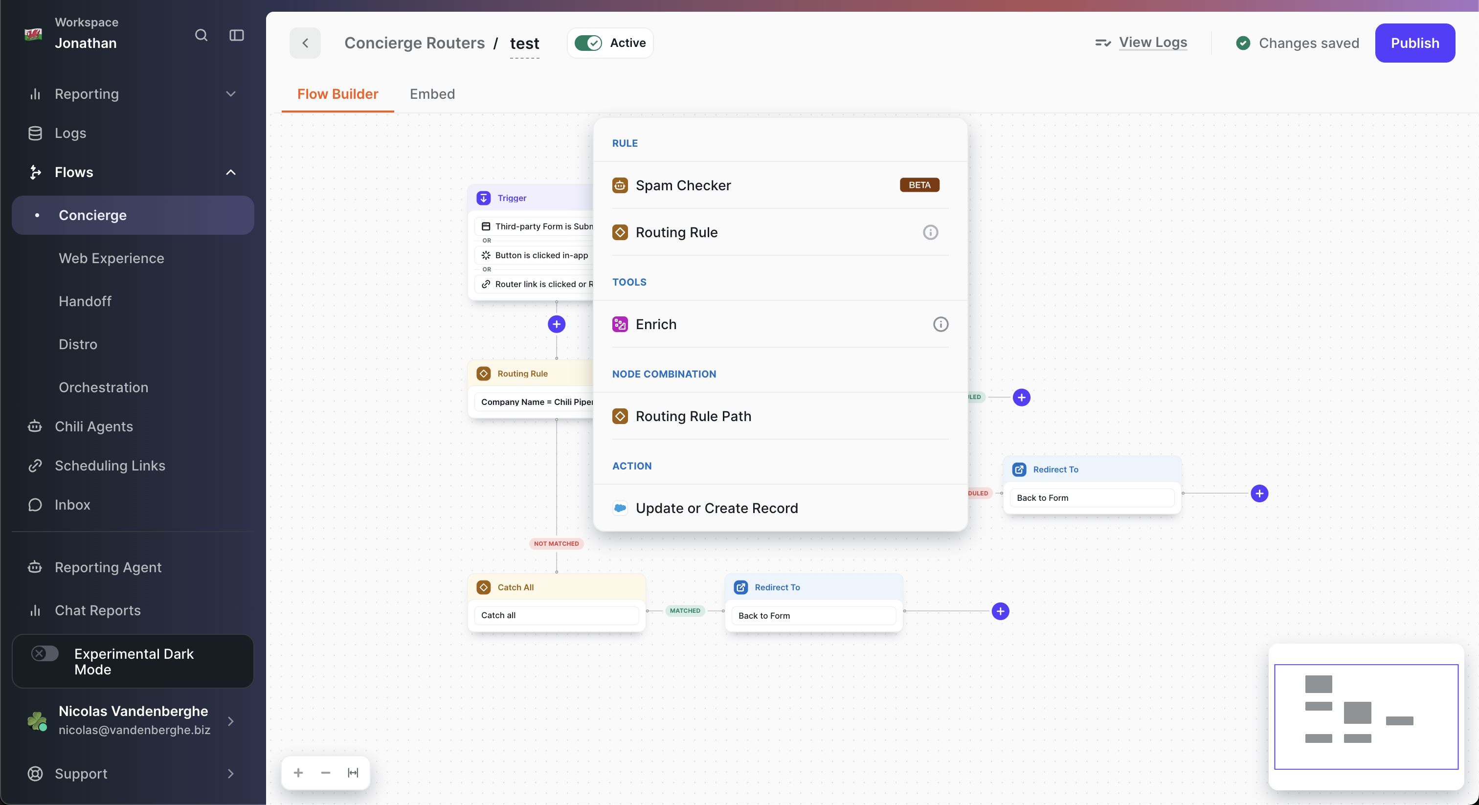 Enrich node in the Flow Builder palette under Tools