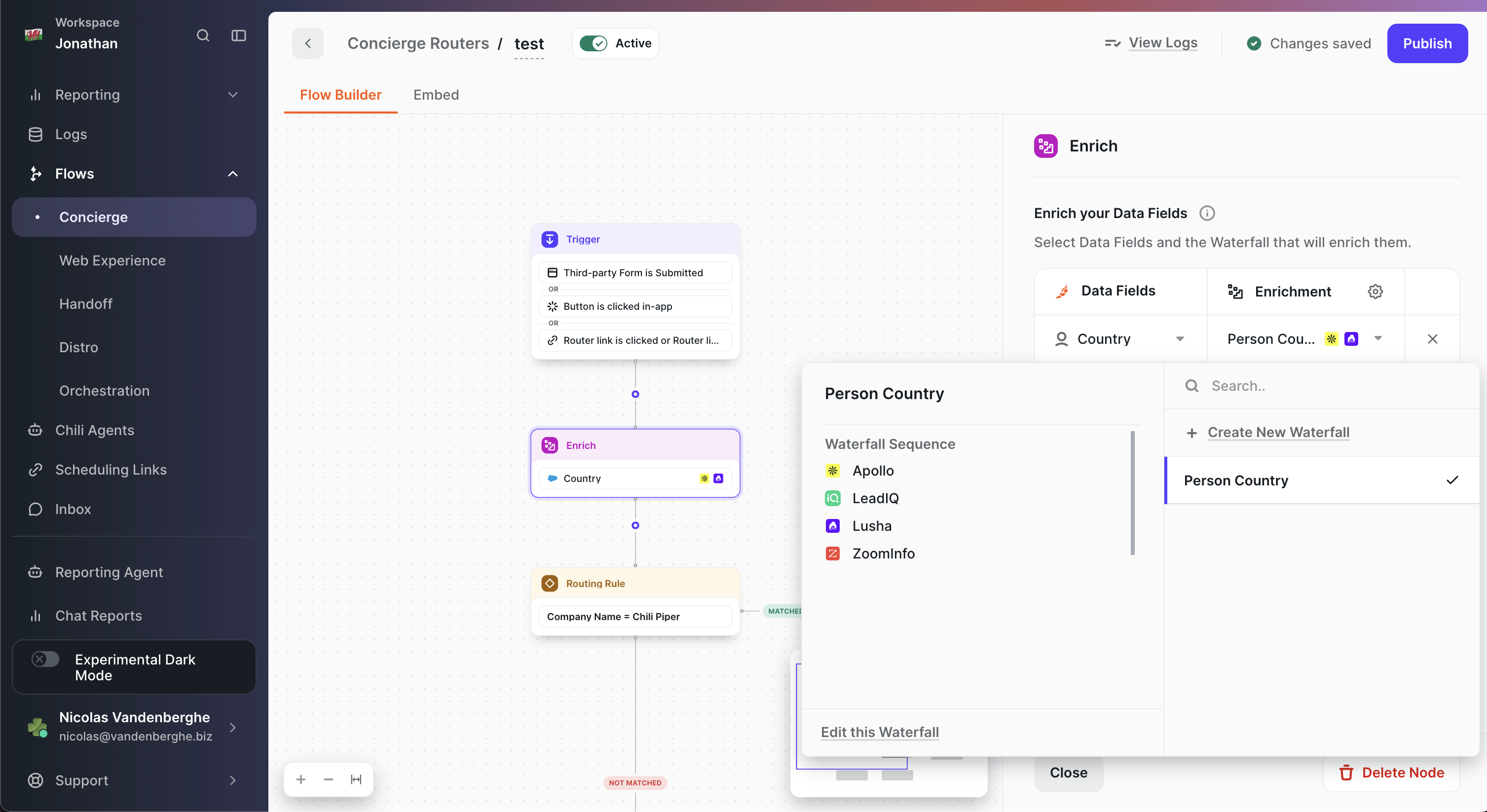 Enrich node panel: data field with assigned waterfall