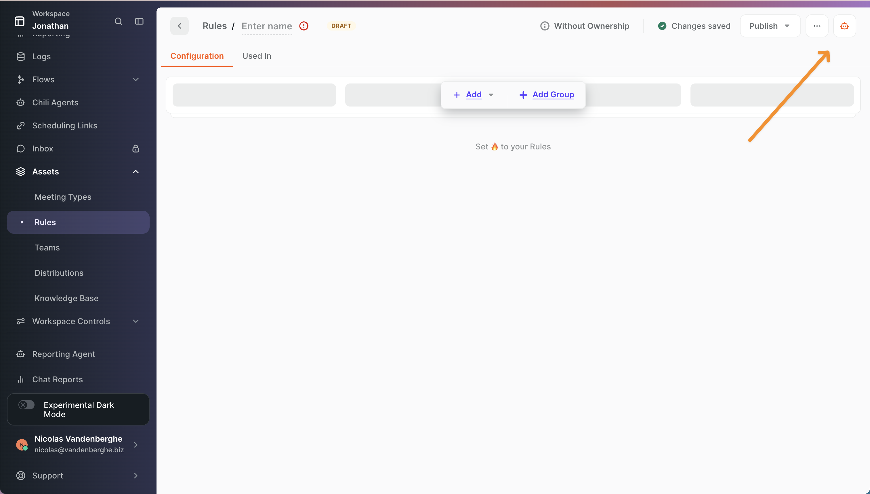 Chili Assist icon in the top right of an asset detail page