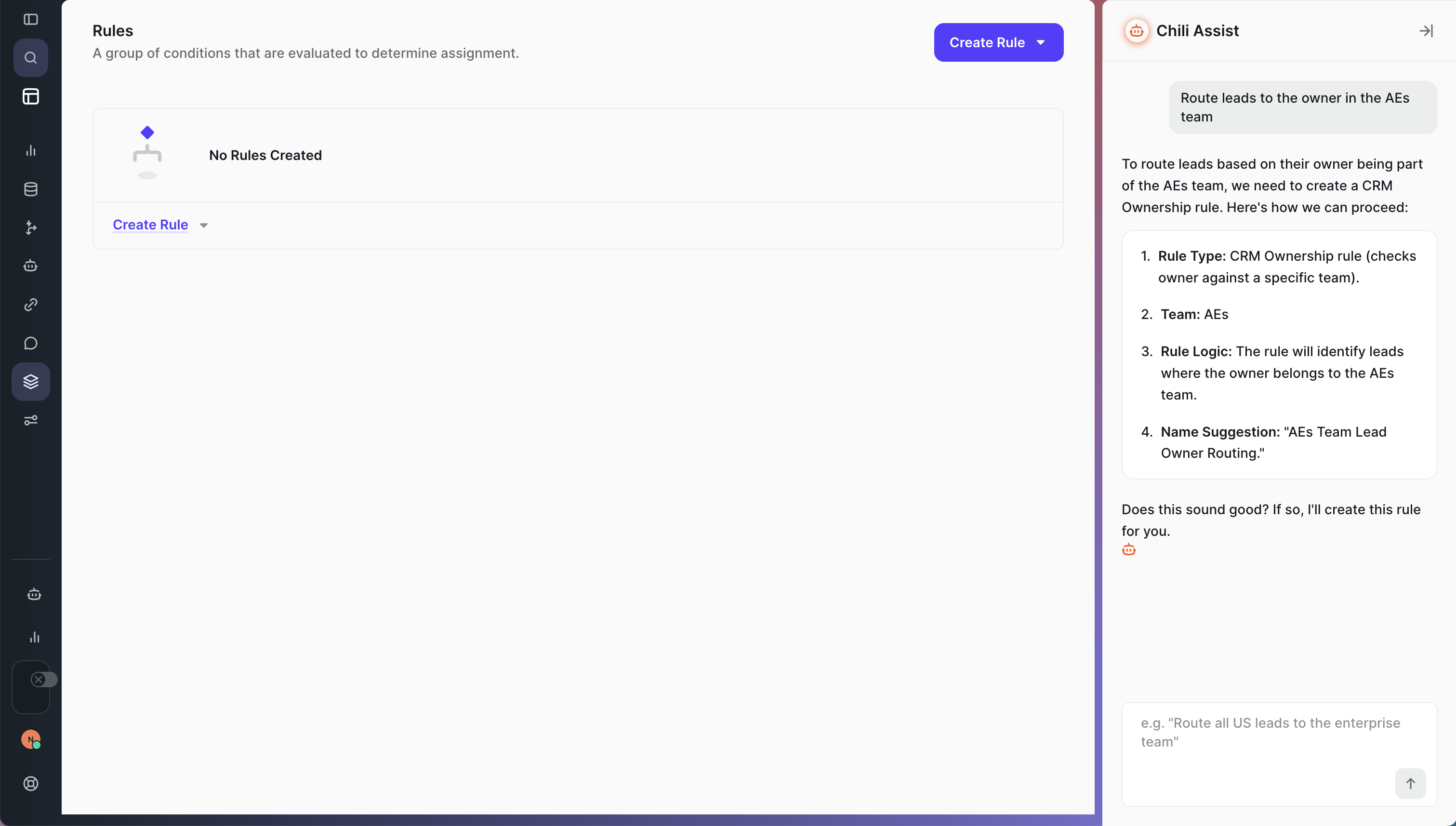 Chili Assist on a Rule, walking through the plan before creating the rule