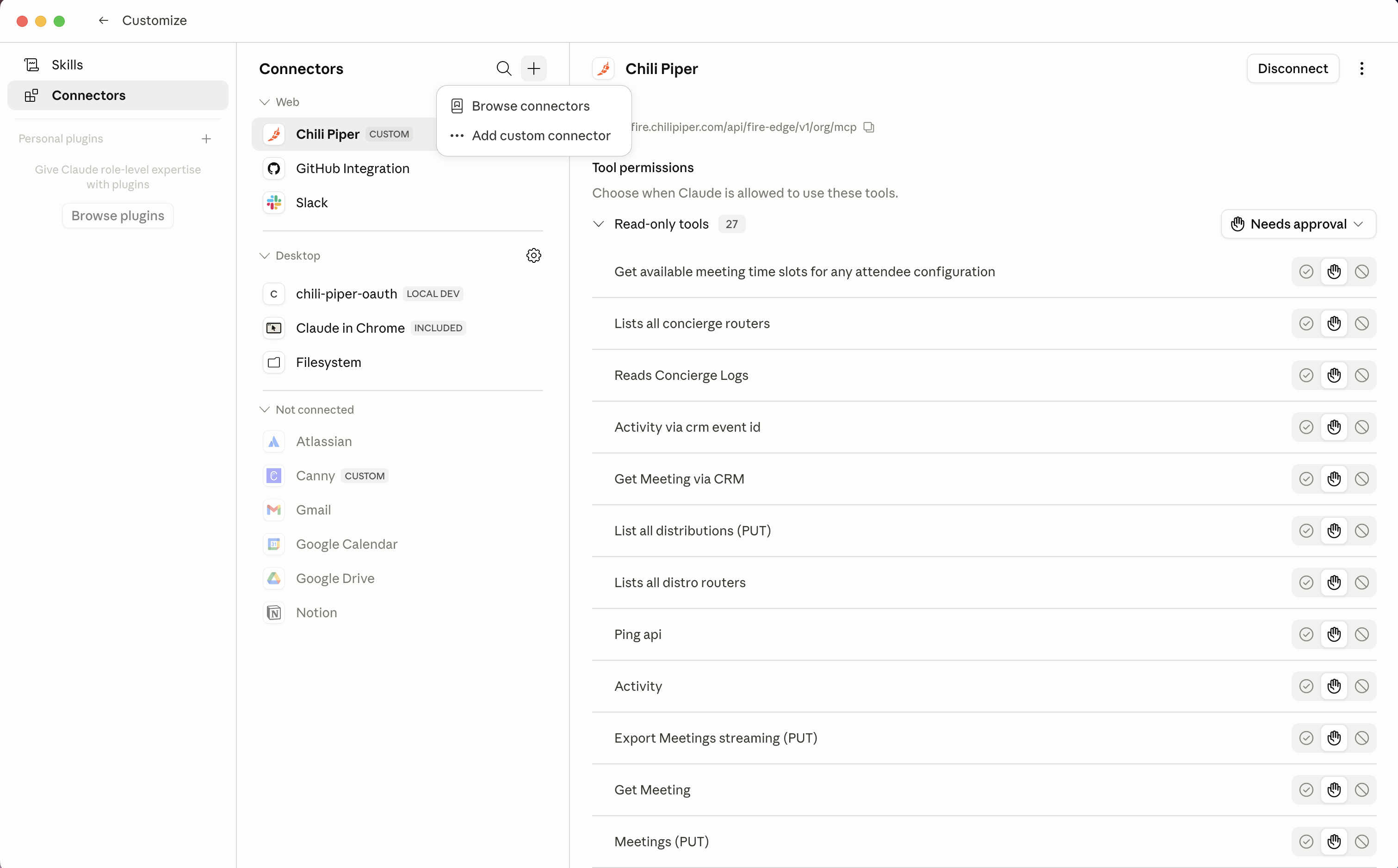 Add custom connector menu