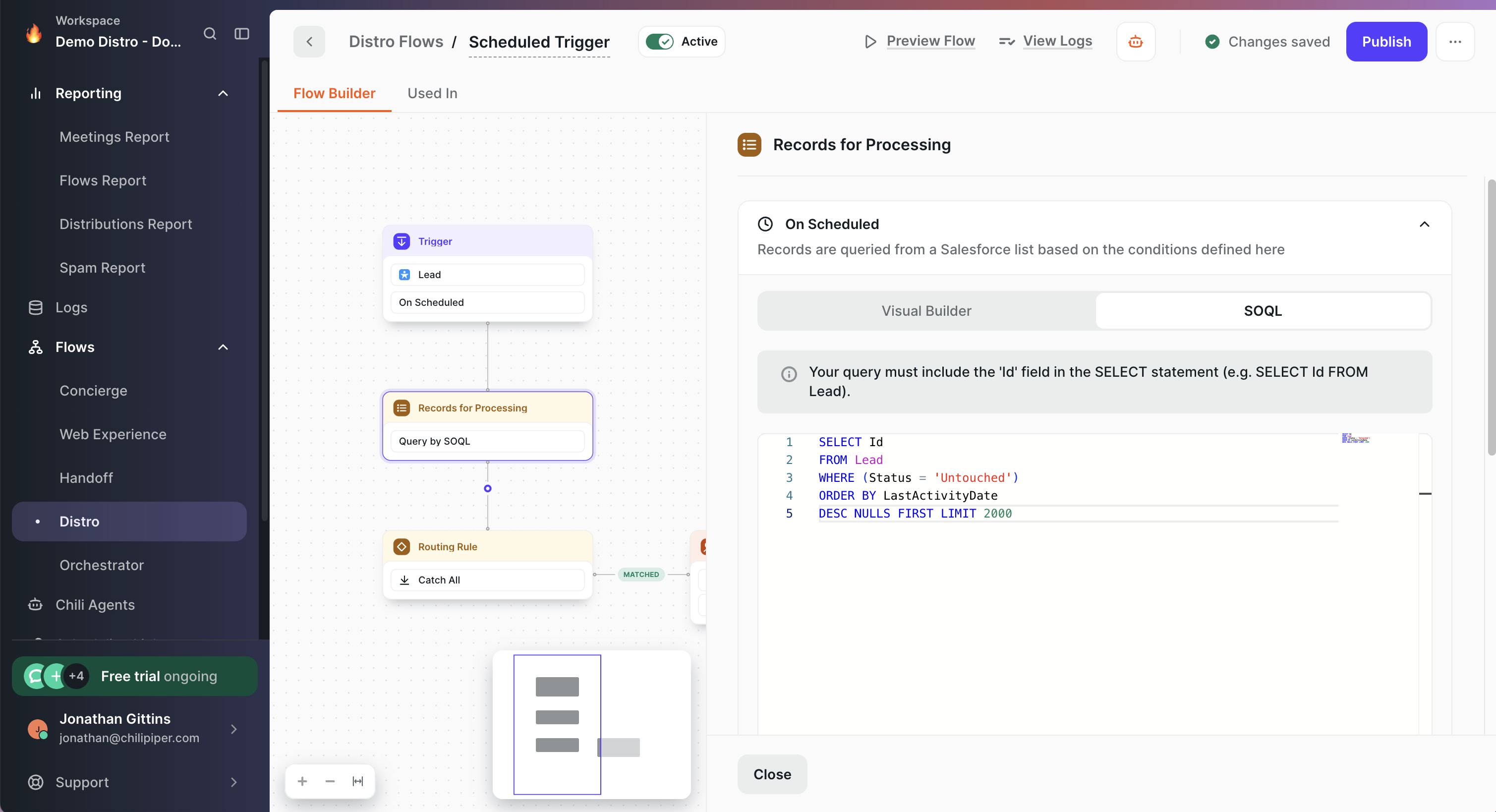 Records for Processing – SOQL editor