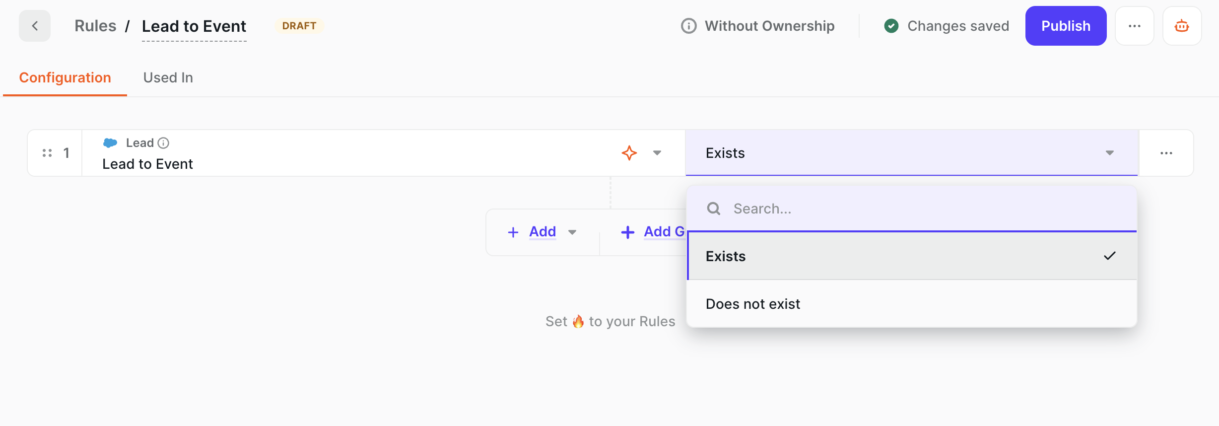 A rule using Exists or Does not exist