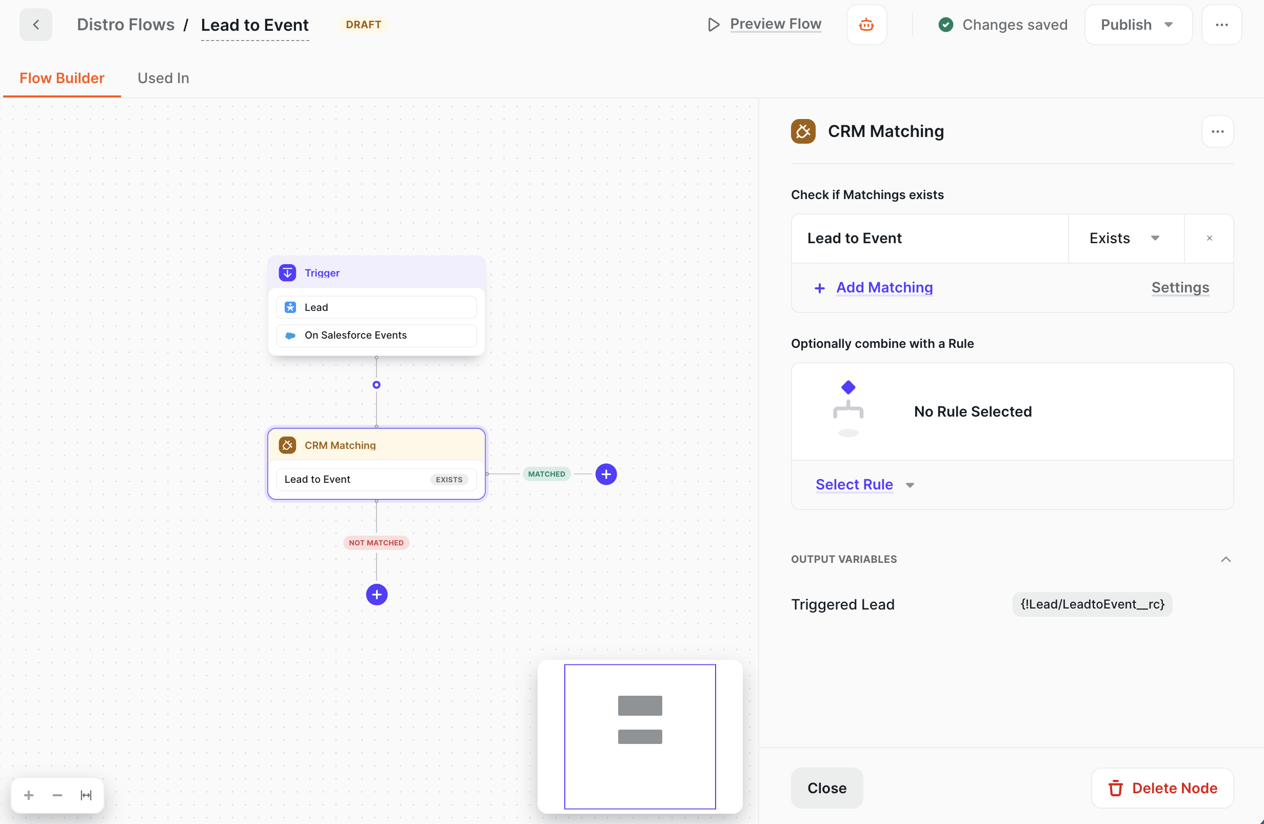 CRM Matching node in a Distro flow