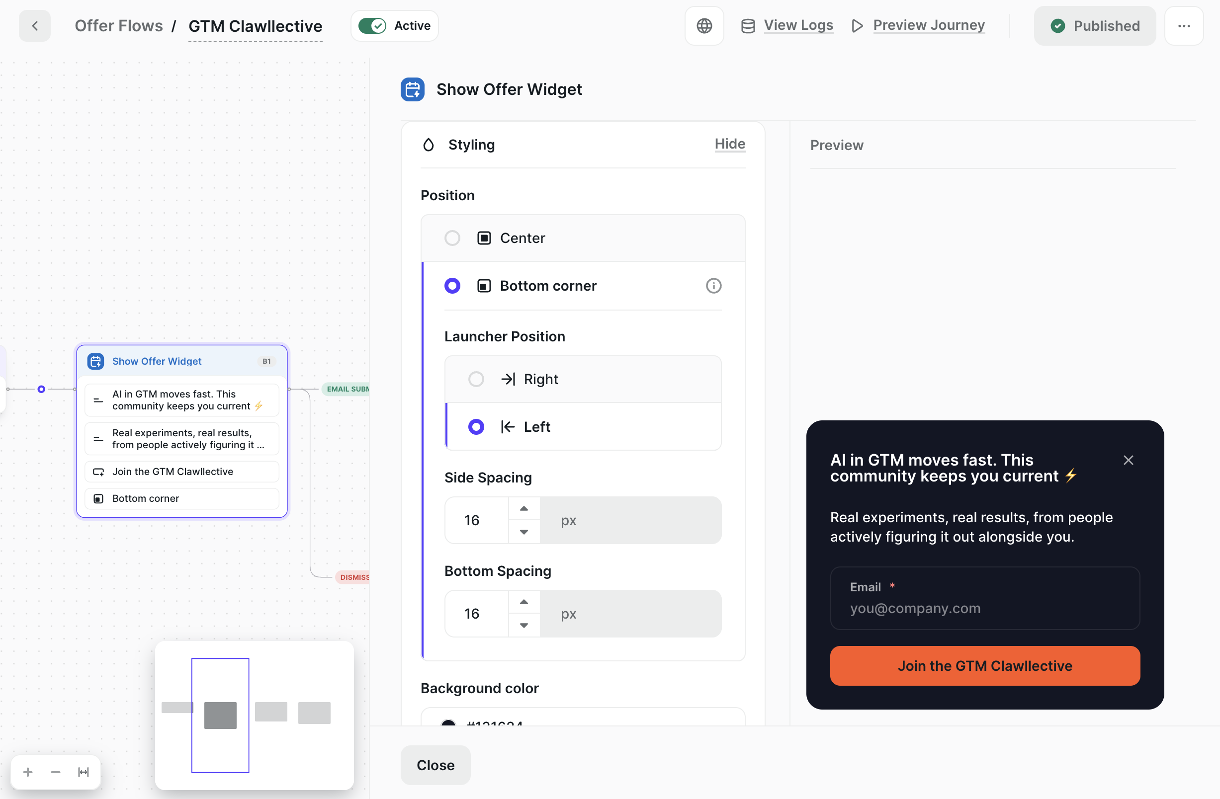 The Show Offer Widget node – Styling and Position