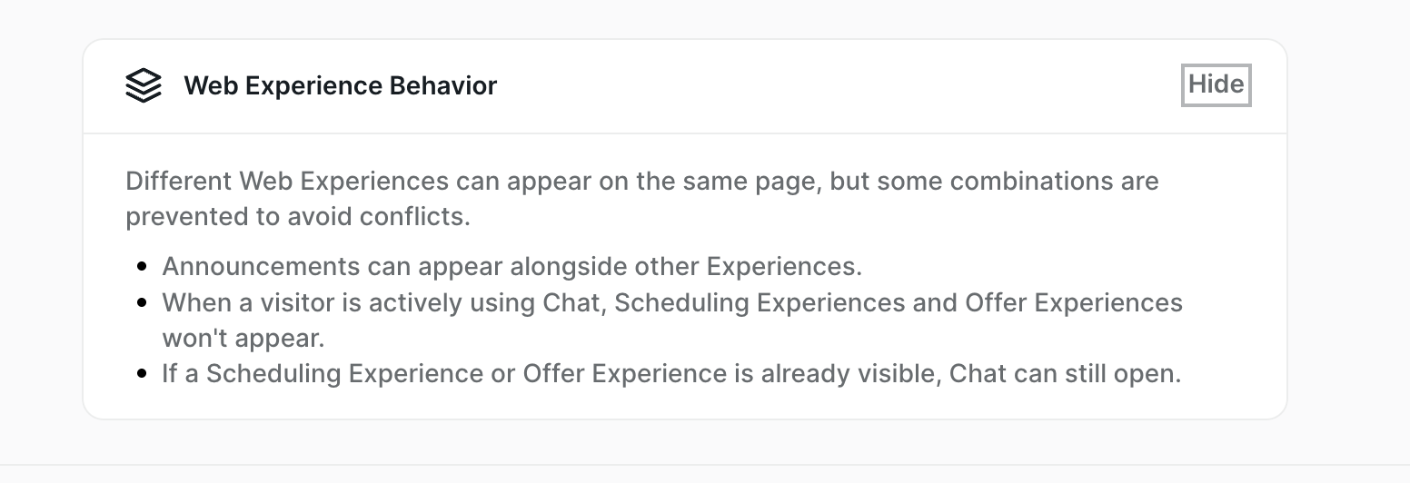 Web Experience Behavior panel