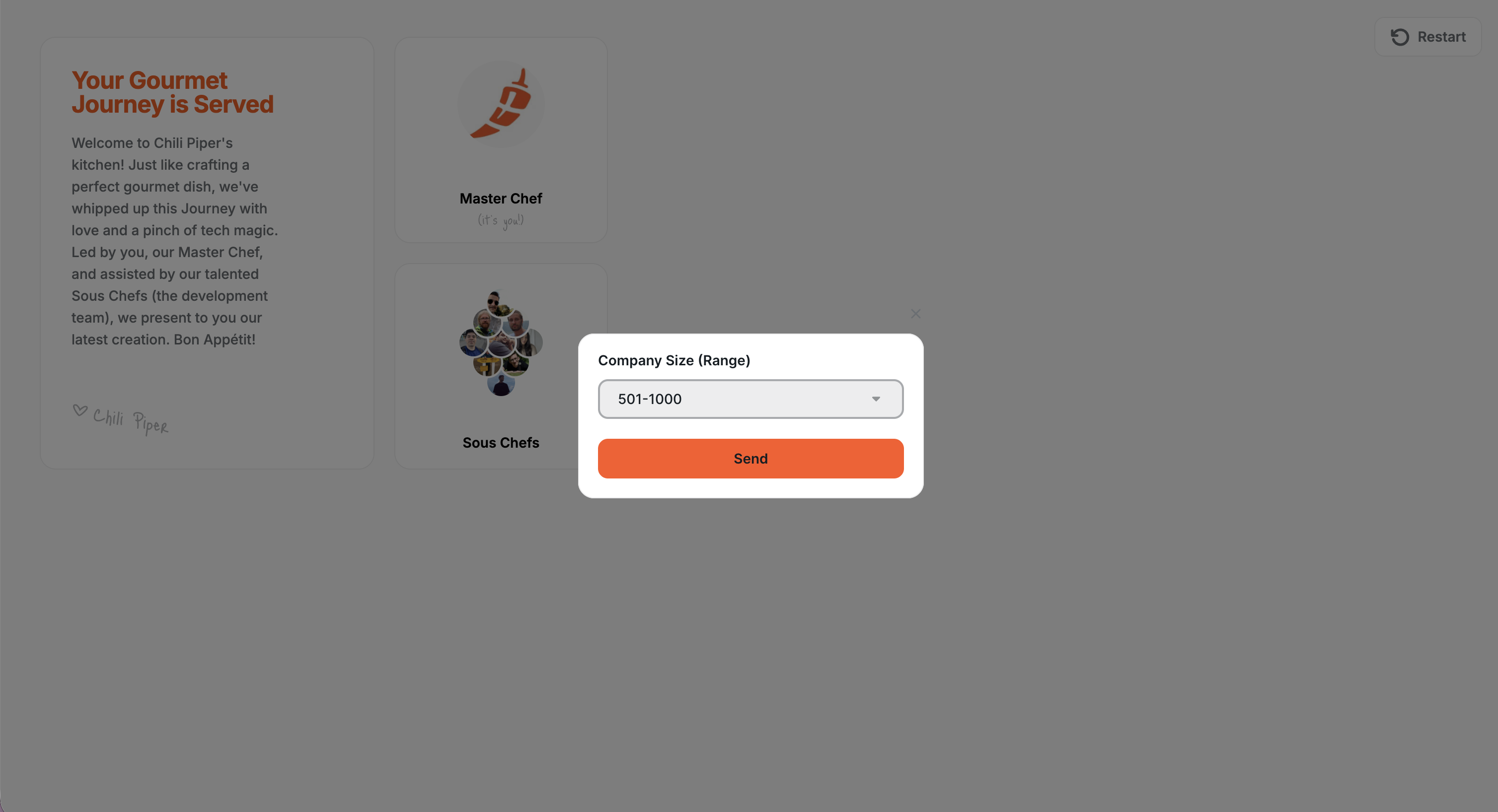 The qualifying Data Field step – Company Size – as the visitor sees it