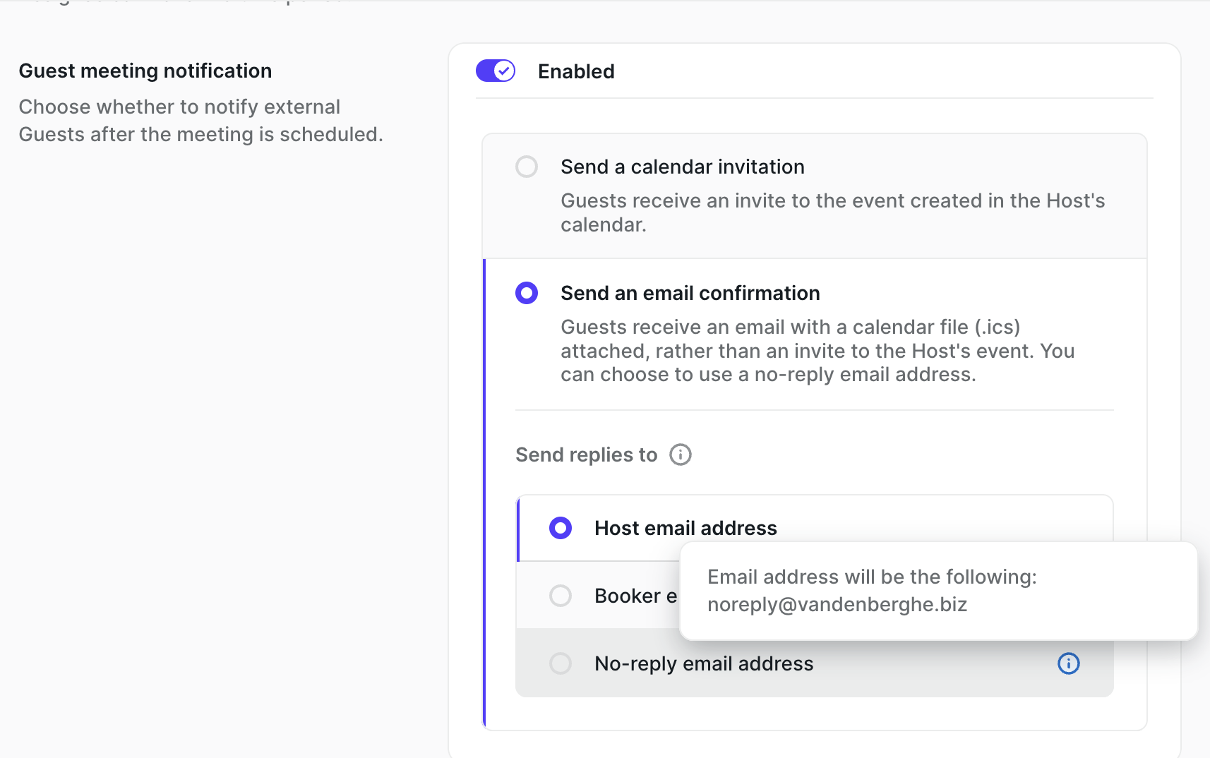 Guest meeting notification settings on a Meeting Type