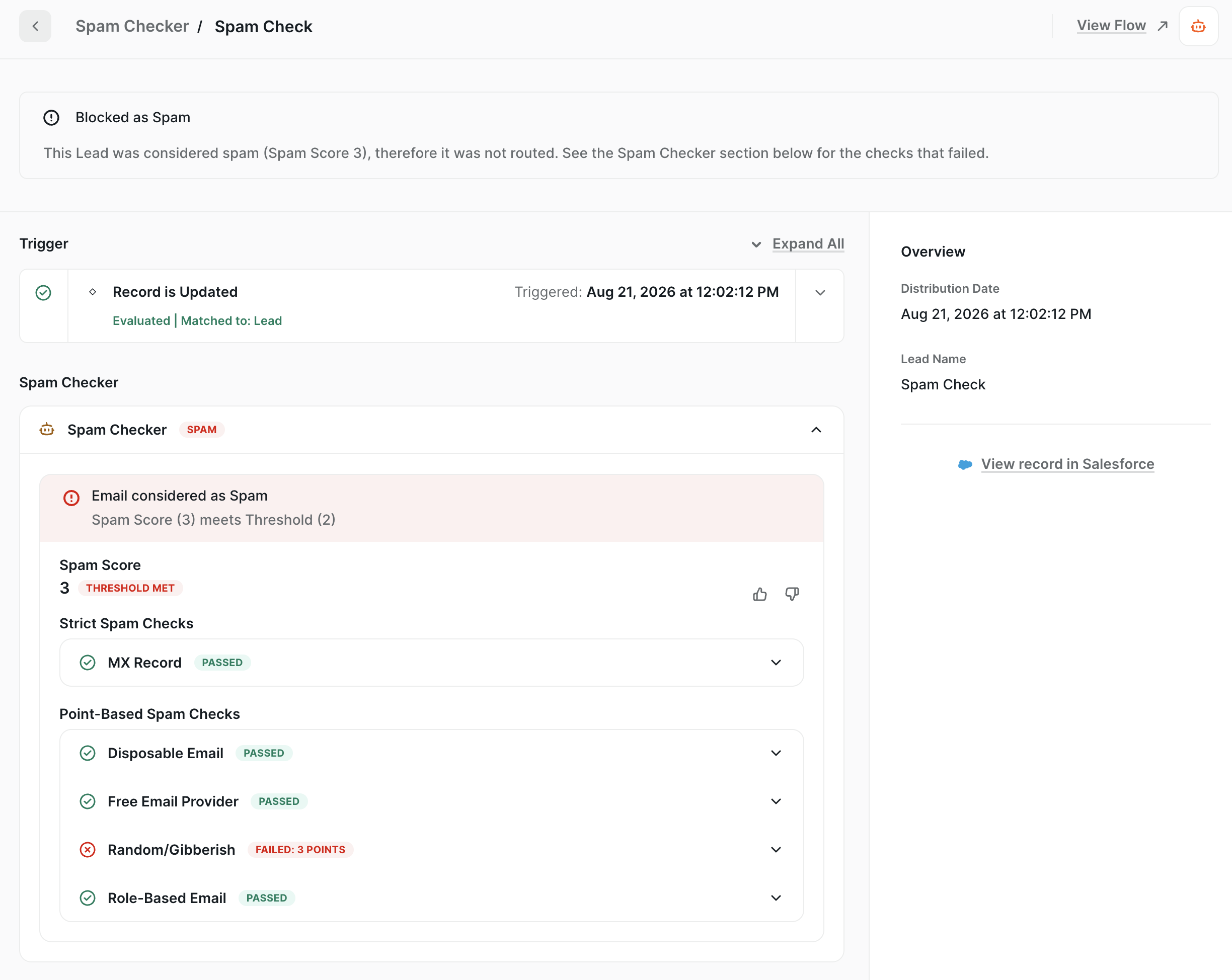 Spam Checker details in Distro logs