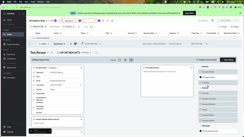 Adding the Email field to the Nooks prospect view