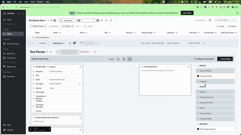 Adding the Email field to the Nooks prospect view