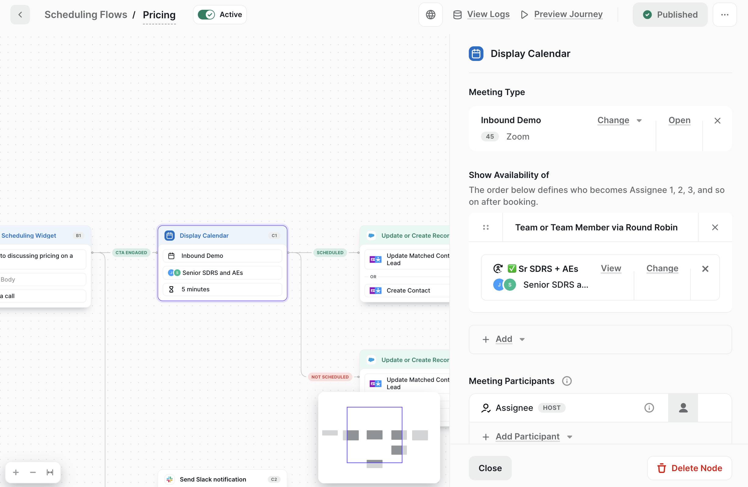 The Display Calendar node – Meeting Type, Show Availability of, and Wait for Visitor
