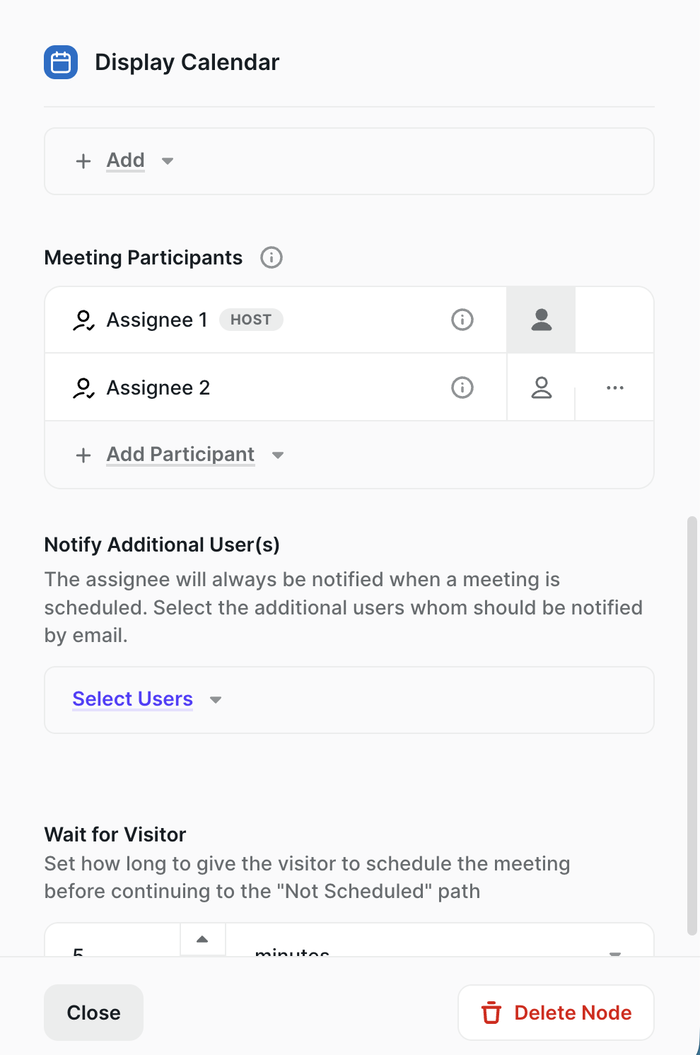Meeting Participants – Assignee 1 set as the meeting host, with Assignee 2 alongside