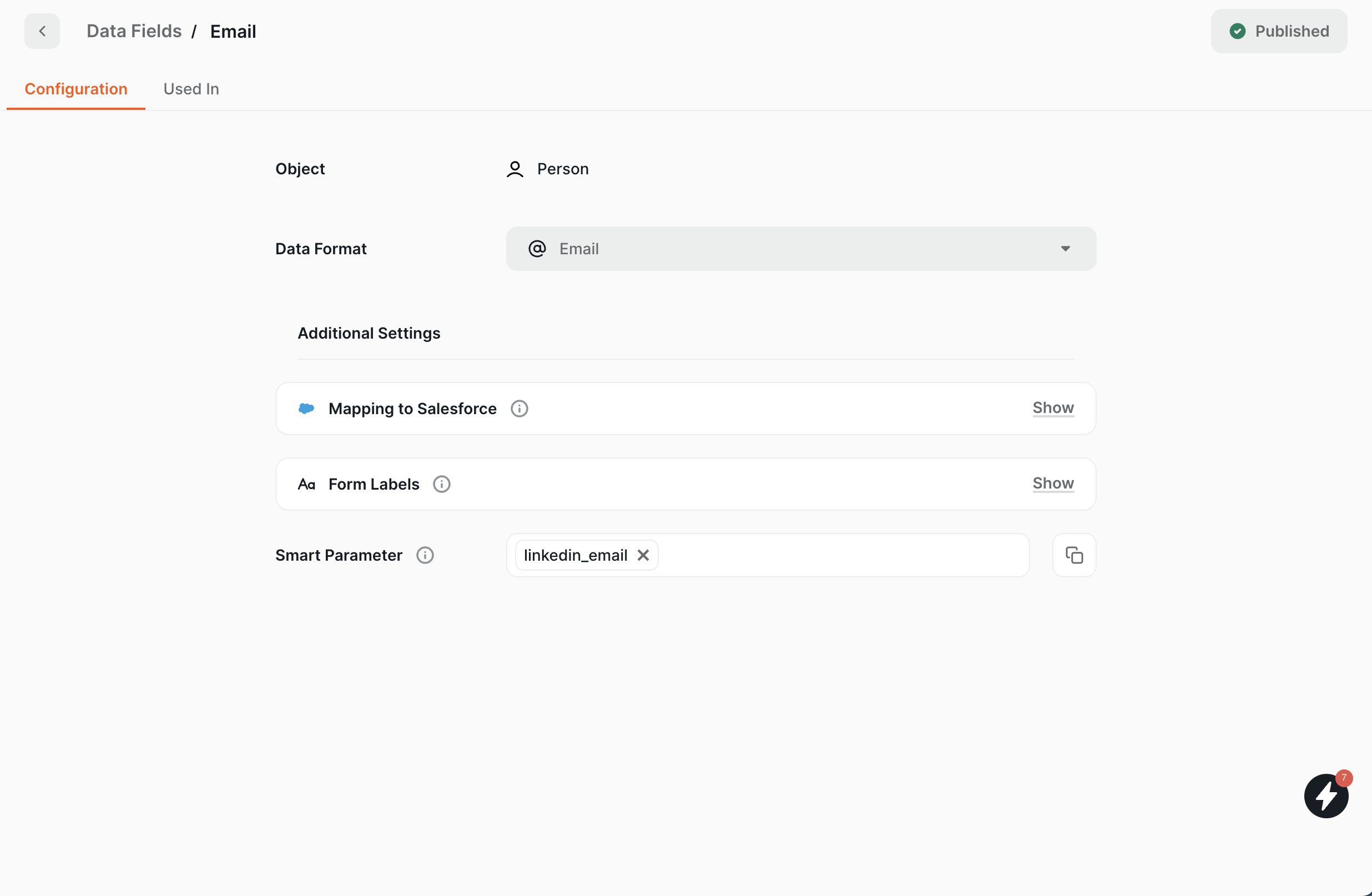 Adding the linkedin_email Smart Parameter to the Email data field
