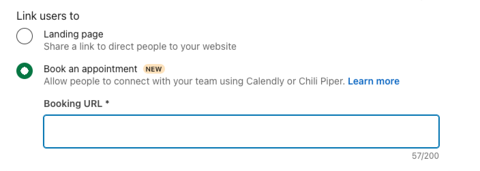 Selecting Book an appointment and entering the Booking URL