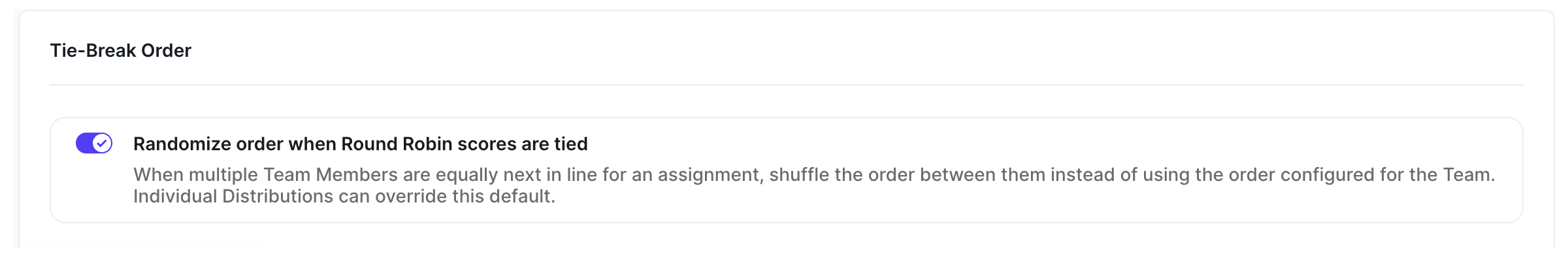 Tie-Break Order on the Credits & Adjustments tab, with Randomize order when Round Robin scores are tied enabled