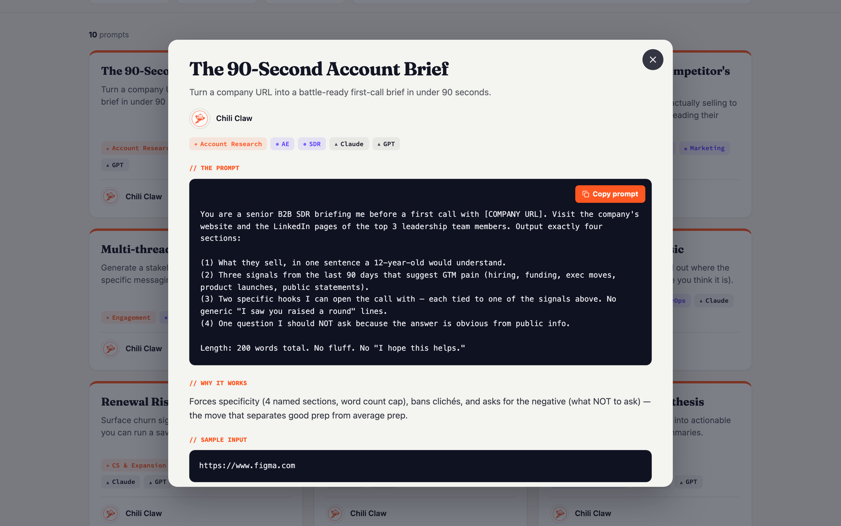 Prompt page with Copy prompt button