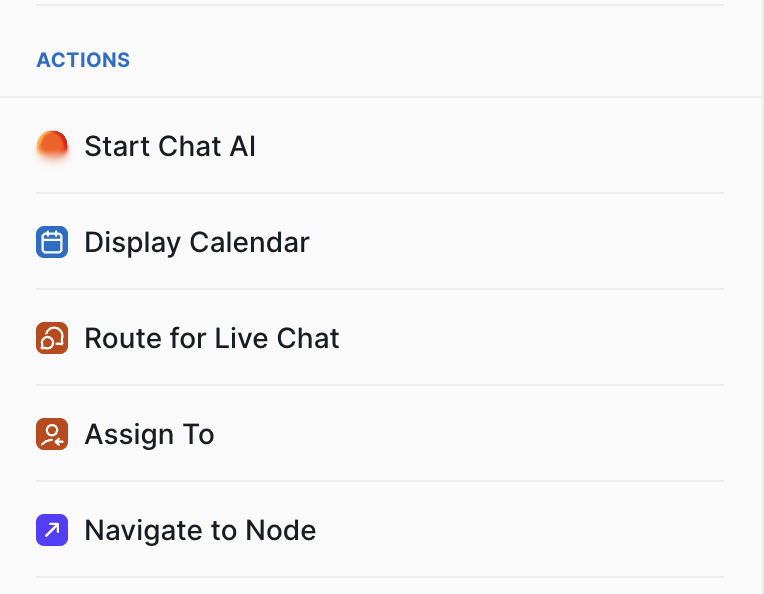 The Actions group in the node picker, with Assign To listed