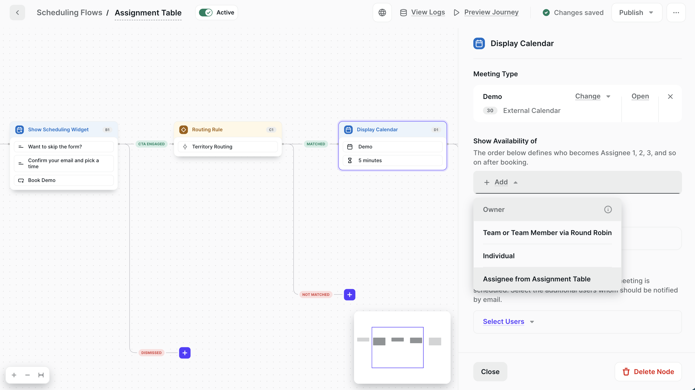 A Scheduling Flow's Display Calendar offering Assignee from Assignment Table