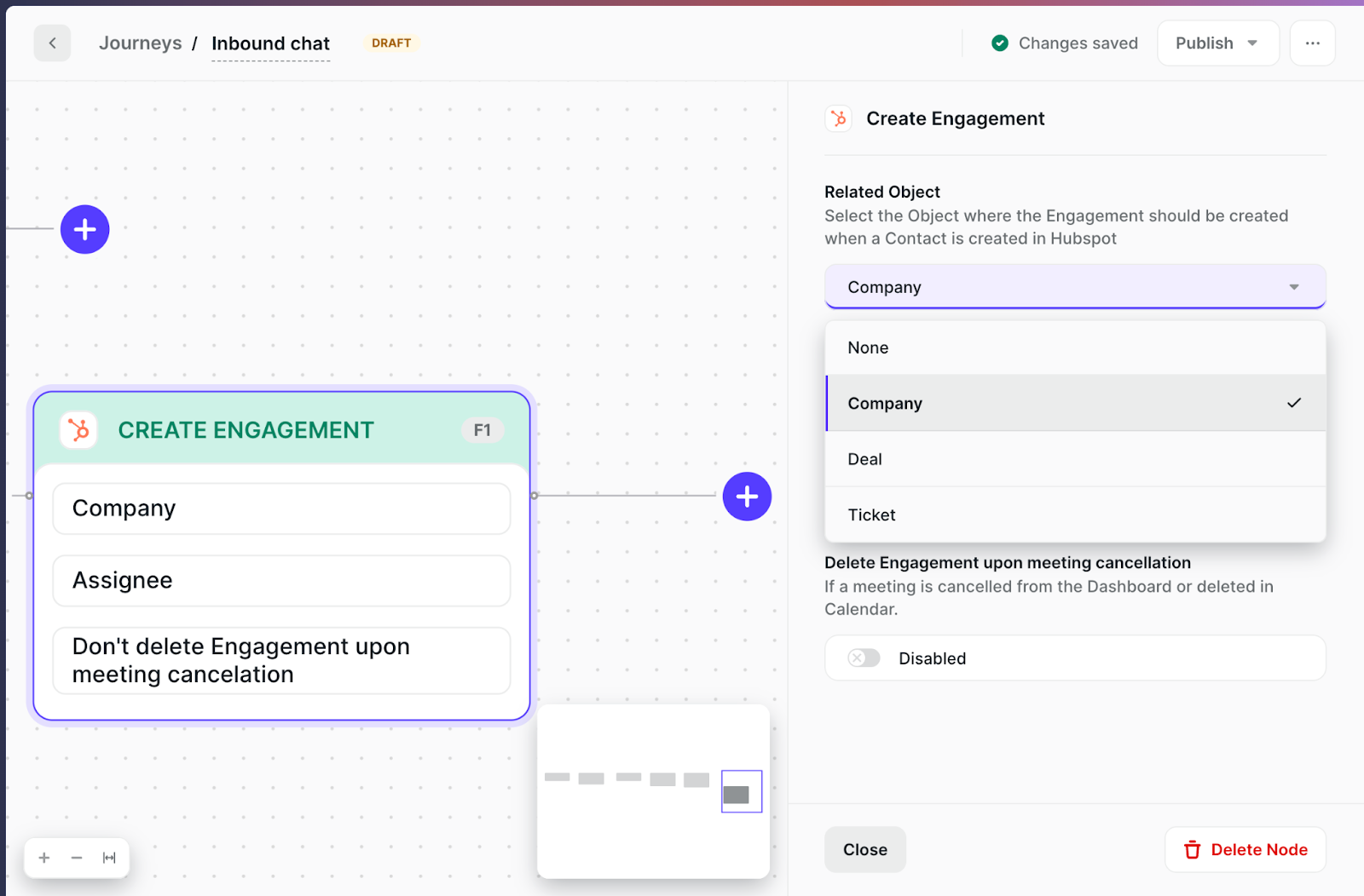 Create Engagement node configuration