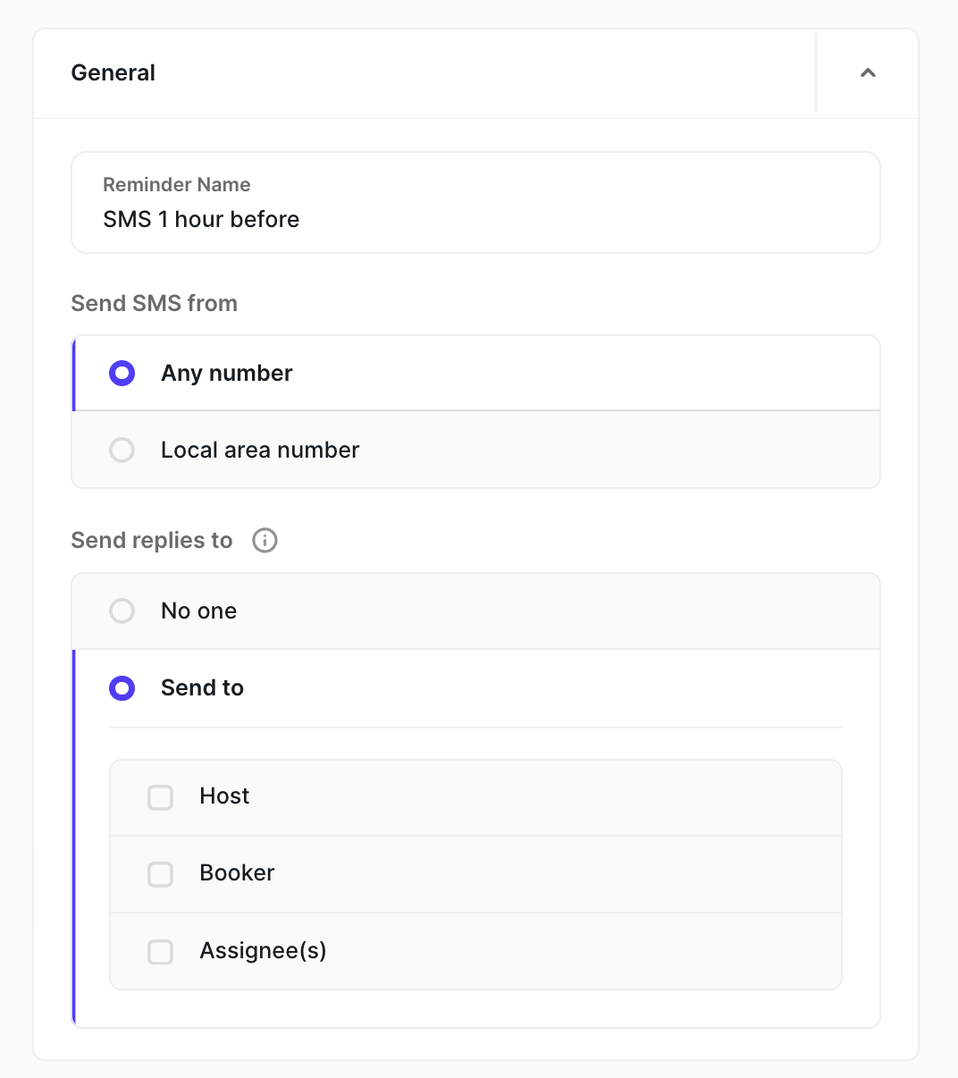Send replies to option on an SMS reminder