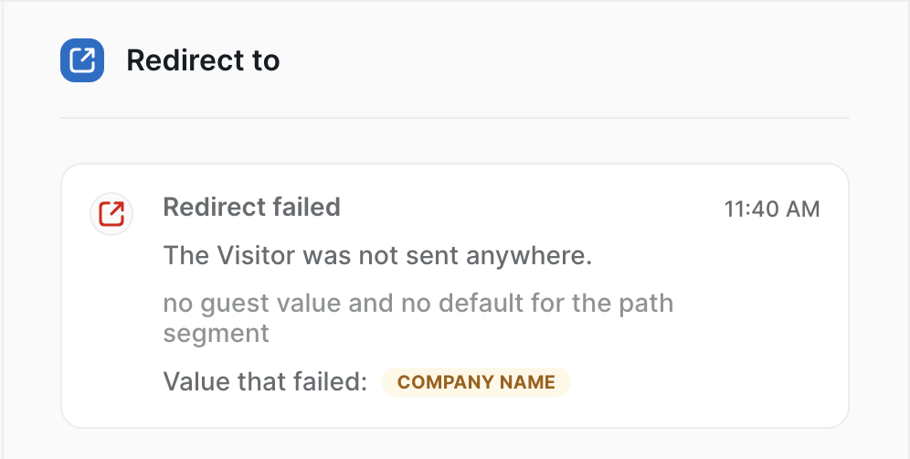 A failed redirect in Chat Logs, with the reason and the empty Data Field